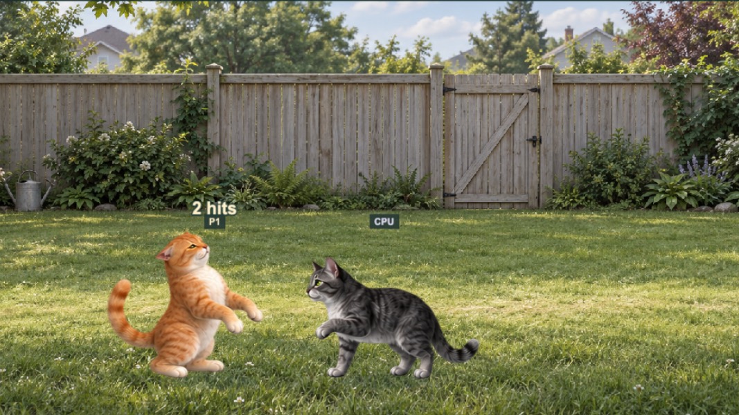 Whiskers rearing up to swat Shadow, with a 2 hits combo counter